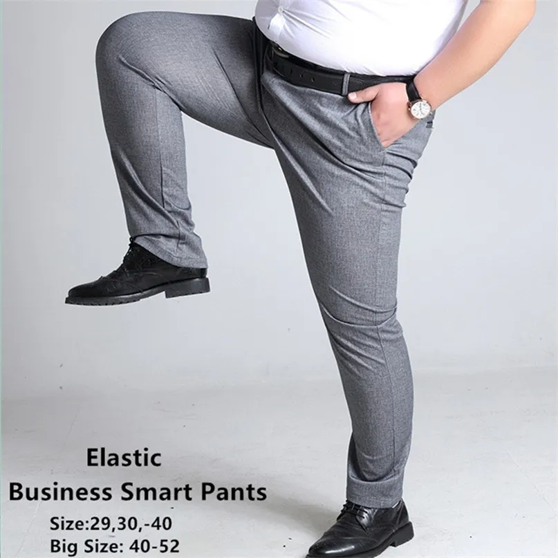 Plus -storlek Herrbyxor arbetar Gray Black Dark Blue Elastic Straight Business Man Big 44 48 50 52 140 kg Office Clothing 220705