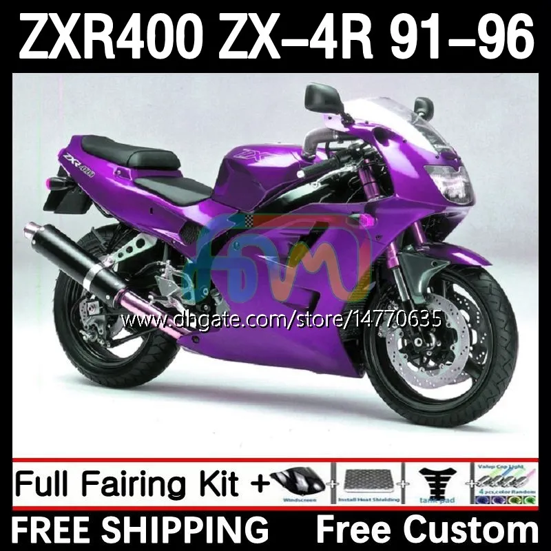 Zestaw nadwozia dla Kawasaki Ninja ZXR-400 ZX 4R Cowling ZXR 400 CC 400CC Rairing 12DH.125 ZX-4R ZXR400 91 92 93 94 95 96 ZX4R 1991 1992 1993 1994 1995 1996 Body Purple Koleria