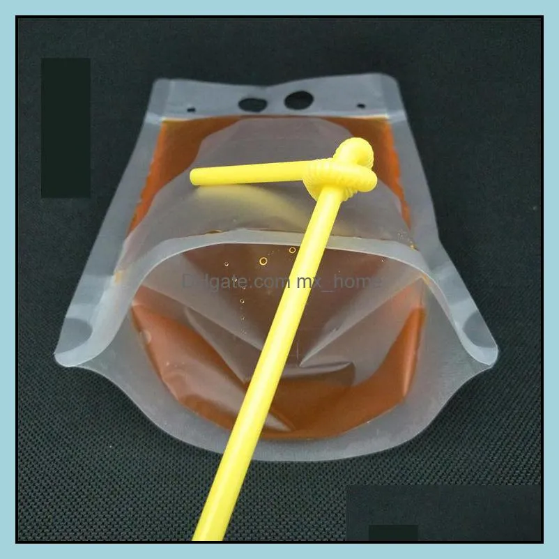 US Stock Disposable 24H ship Clear Drinks Pouches Bags Plastic Drinking Bag with Straw Reclosable Heat-Proof Juice Coffee Liquid Bags