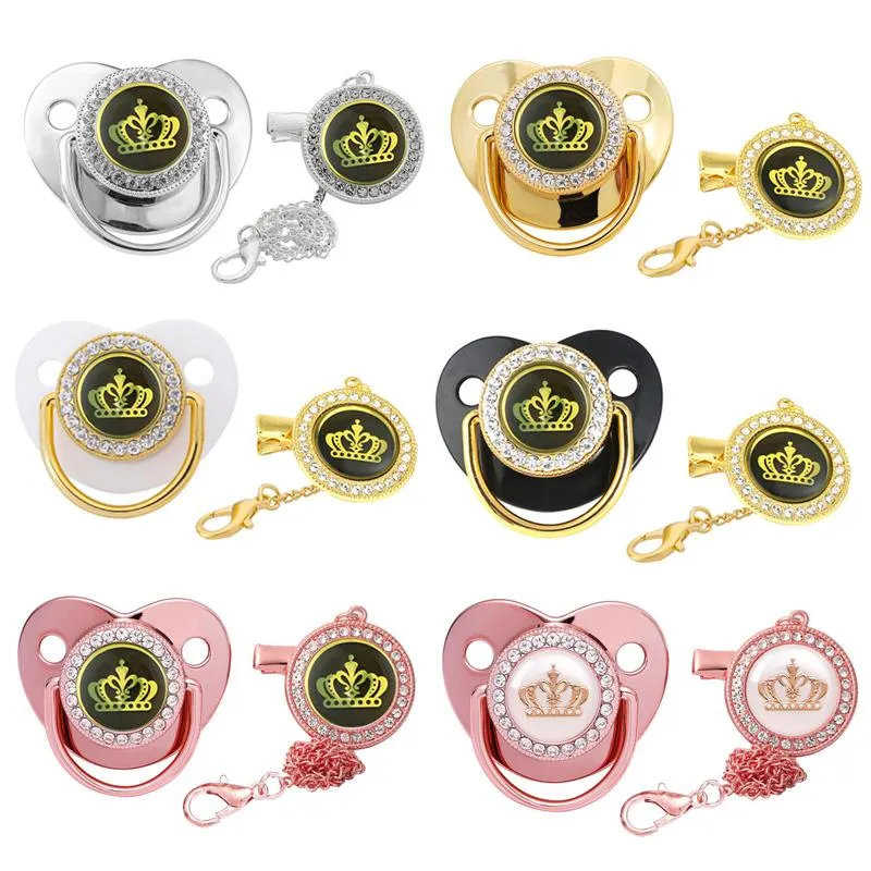 Pacifiers Golden Crown Baby Pacifier With Clip BPA Free Silicone