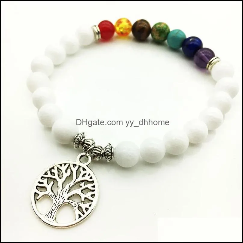 Natural Stone 7 Reiki Chakra Healing Balance Beads Tree Of Life Bracelet for Men Women Stretch Yoga Jewelry