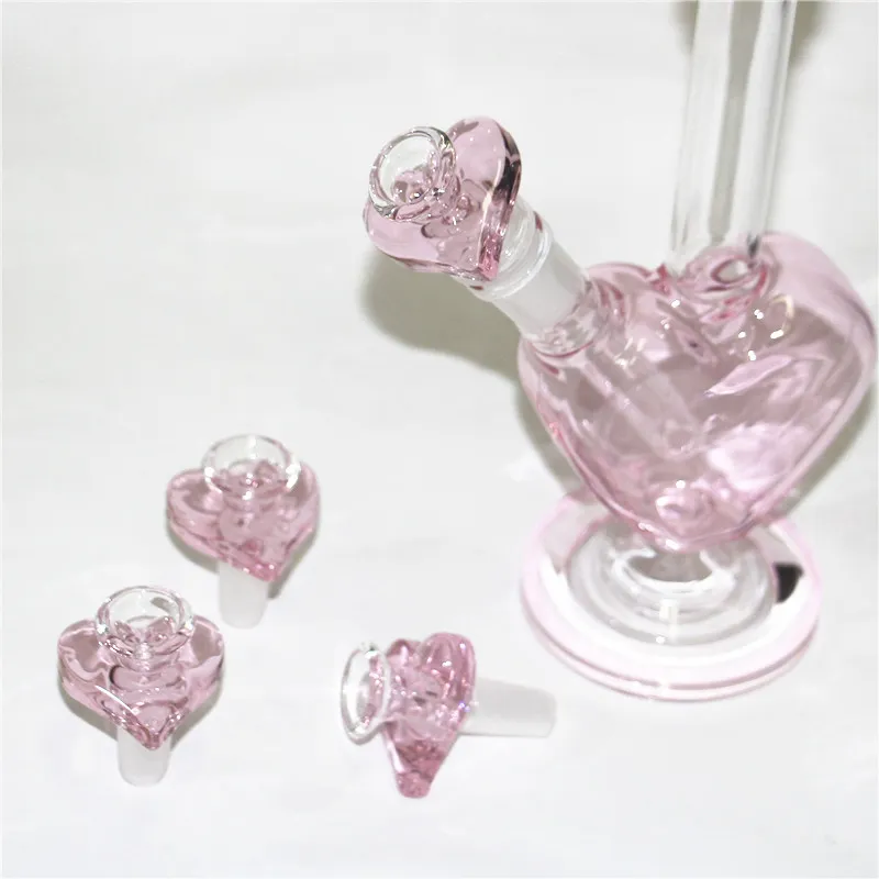 Ciotola di vetro per narghilè a forma di cuore rosa da 14 mm. Ciotola per tabacco con giunto maschio. Accessori per fumatori per piattaforma petrolifera Bong