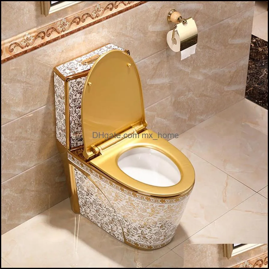 European-Style Luxury Golden Flush Toilet Seats Home Creative Personality Color Toilets221k