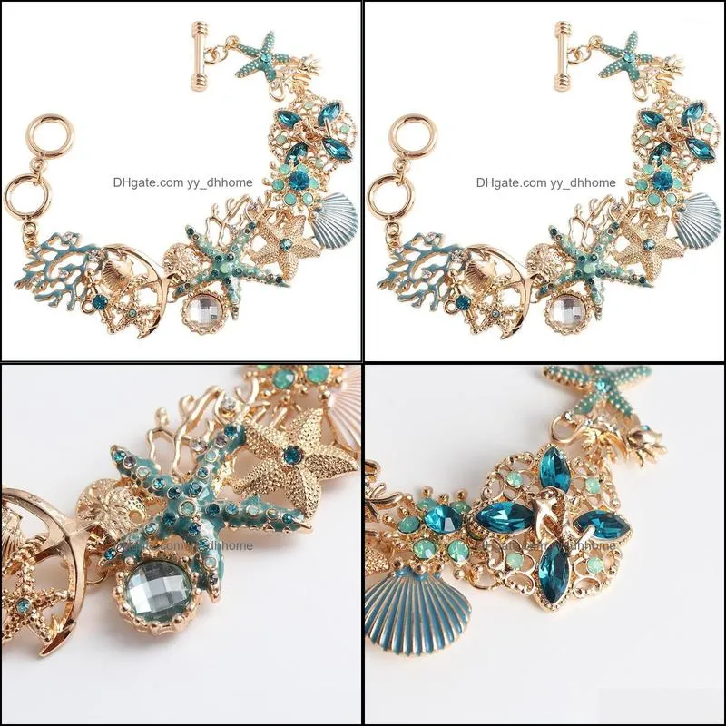 Charm Bracelets 2021 Ocean Blue Starfish Coral & Shell Bead P Bracelet Bangle For Women Fashion Party Lady Jewelry Gifts1