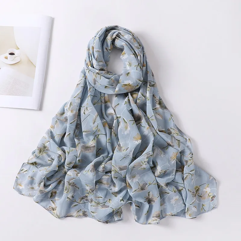 Foulard en mousseline de soie pour femmes, nouvelle mode d'été, fleur, plage, Hijab, châles et enveloppes, Foulard féminin, Bandana de styliste, 2022