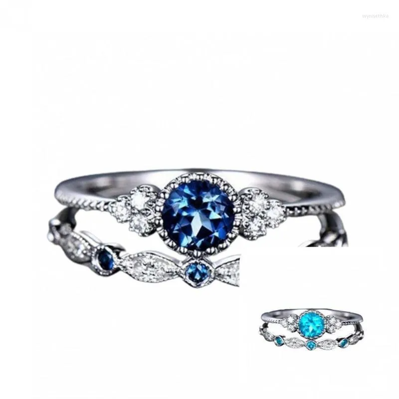 Wedding Rings 2Pcs/Set Amazing Shining Cubic Zirconia Bands Lightweight Fine Workmanship Charm Jewelry Wynn22