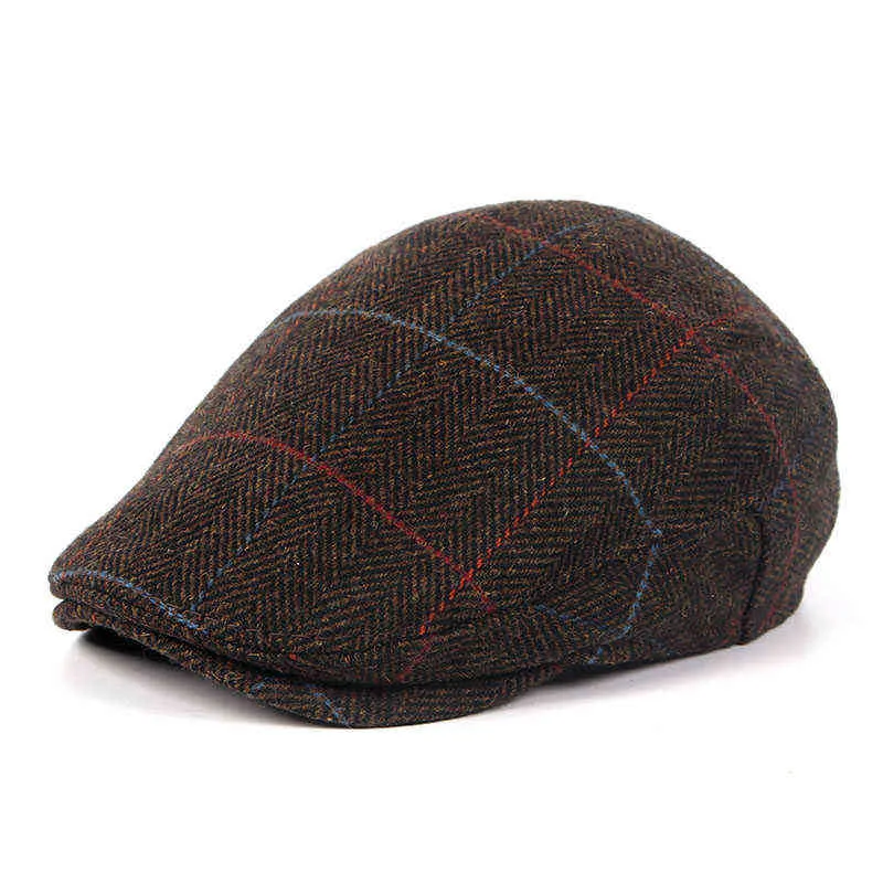 Winter 2022 Beret Homme Peaky Blinder Tweed Boina Vintage Plaid Cotton Sombrero Hombre Ear Flaps Newspaper Seller Caps Papa Mens Berets J220722