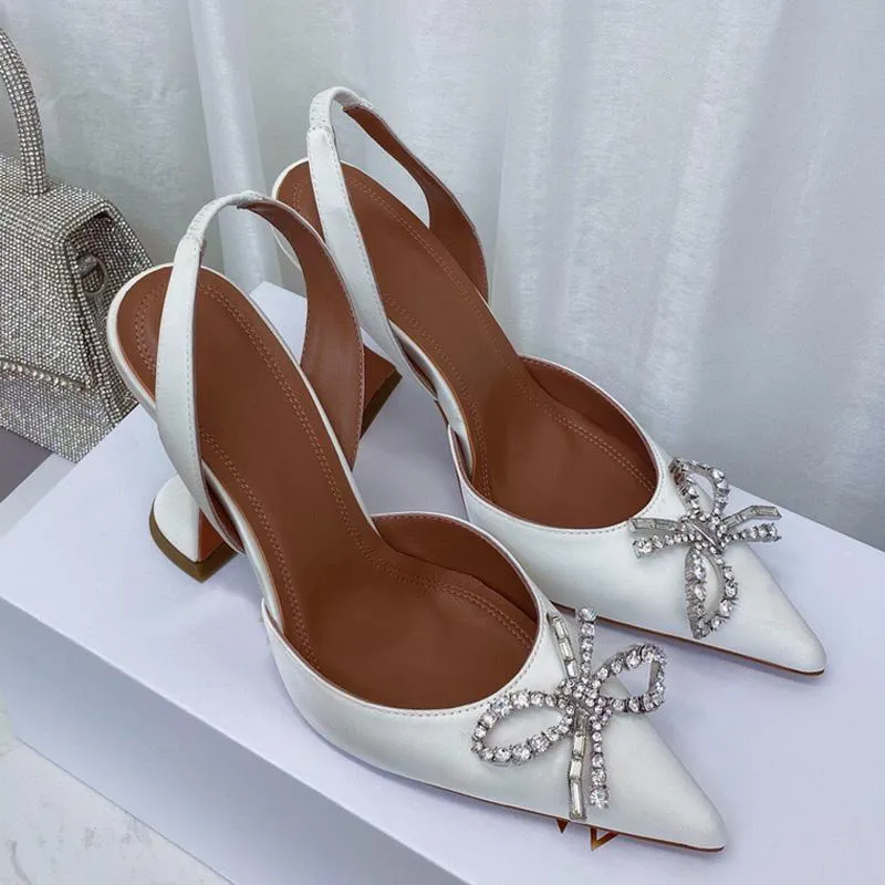 Luxury Fashion Brands high heels Sandals black pointed sexy one line sandals womens banquet silk surface hollow bow amina muaddi