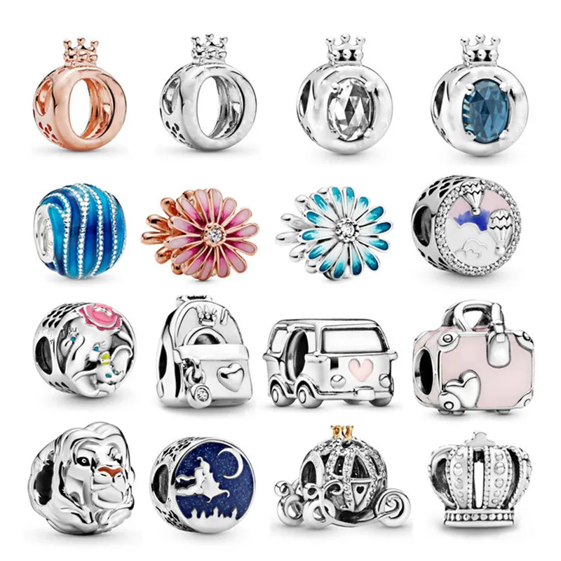 Yeni Popüler 925 Sterling Gümüş Moda Tahrimi Orijinal Kabak Araba Çiçek Sırt Çantası Küçük Fil Boncuklar Orijinal Pandora Bayanlar Bilezik Takı için Uygun