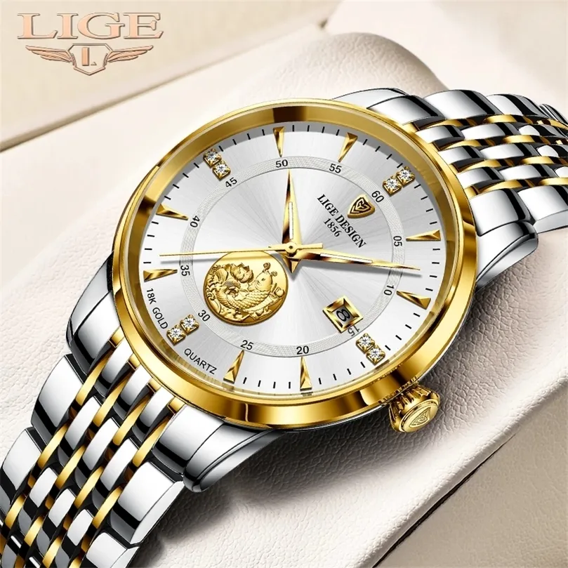 LIGE Moda Relojes para hombre Calendario Acero inoxidable Top Brand Luxury 30M Reloj de pulsera de cuarzo impermeable Hombres Relogio Masculino 220530