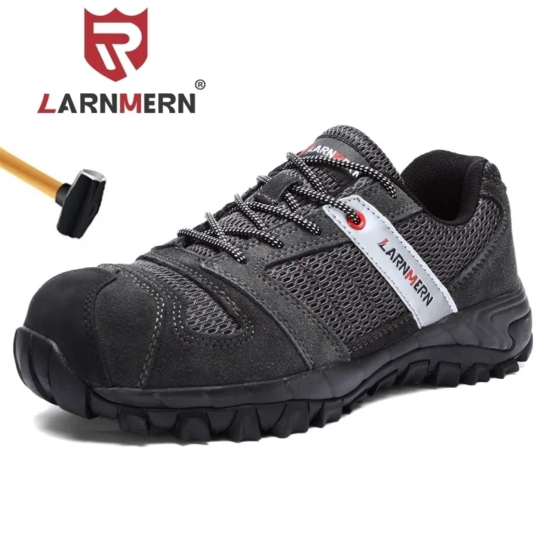 Larnmen Men Steel Toe Cap Travail de sécurité chaussure de sécurité en cuir authentique Casual Antikick Footwear Outdoor Puncture Proof Sneaker 210315
