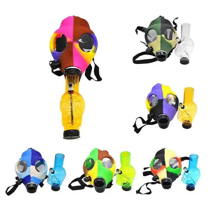 Newest Silicone Gas Mask Smoking Pipe Bong Shisha With Skull Acrylic Bongs Hookah Bubbler Tobacco Tubes Oil Rig Water Pipes