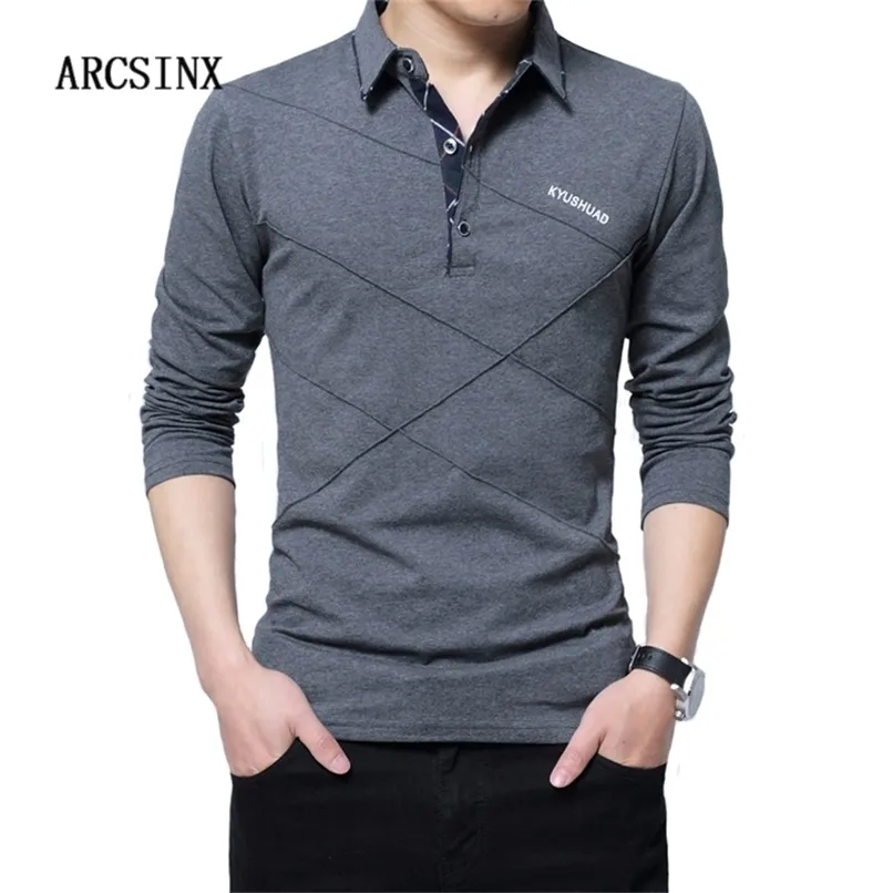 Arcsinx 5xl Polo рубашка Men Plus Size 3xl 4xl Осень зимняя бренда мужская рубашка поло с длинным рукавом повседневное мужская рубашка мужские рубашки поло 220510