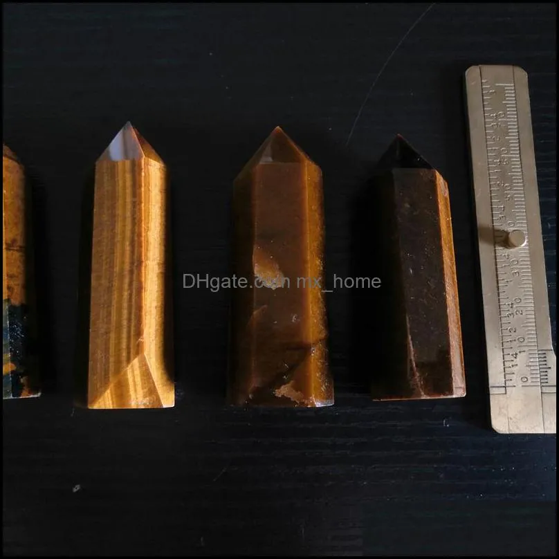 Natural Tiger Eye Stone Quartz Crystal Wand Obelisk Point Rieki Healing For Home Decoration