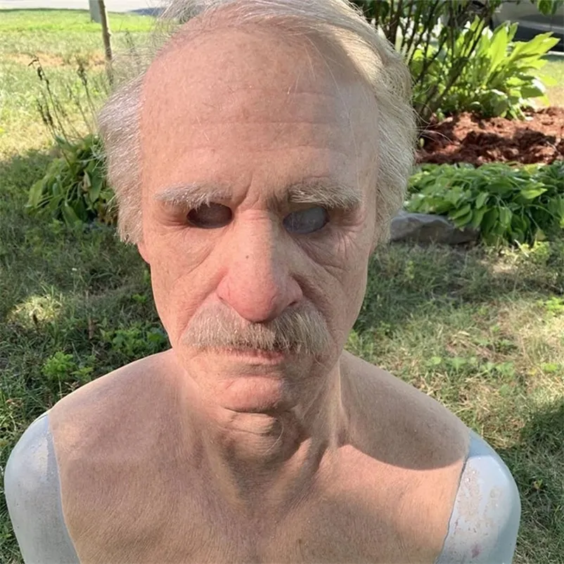 Realistic Human Wrinkle Mask Halloween Old Man Party Cosplay Scary Full Head Latex for Festival 220715