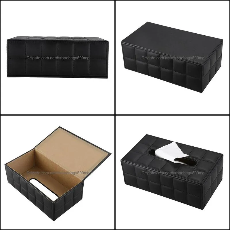 Tissue Boxes & Napkins Durable Home Car Rectangle PU Leather Box Paper Holder Case Cover Napkin Black