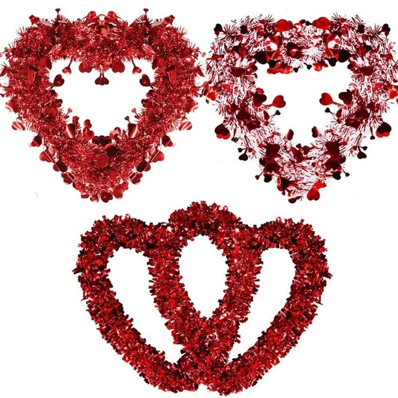 Valentine Heart Wreath Valentine Heart Wreaths Tinsel Heart Shaped Wreaths  with Foil Hearts Hanging Valentine's Day Wreaths Decorations for Wedding