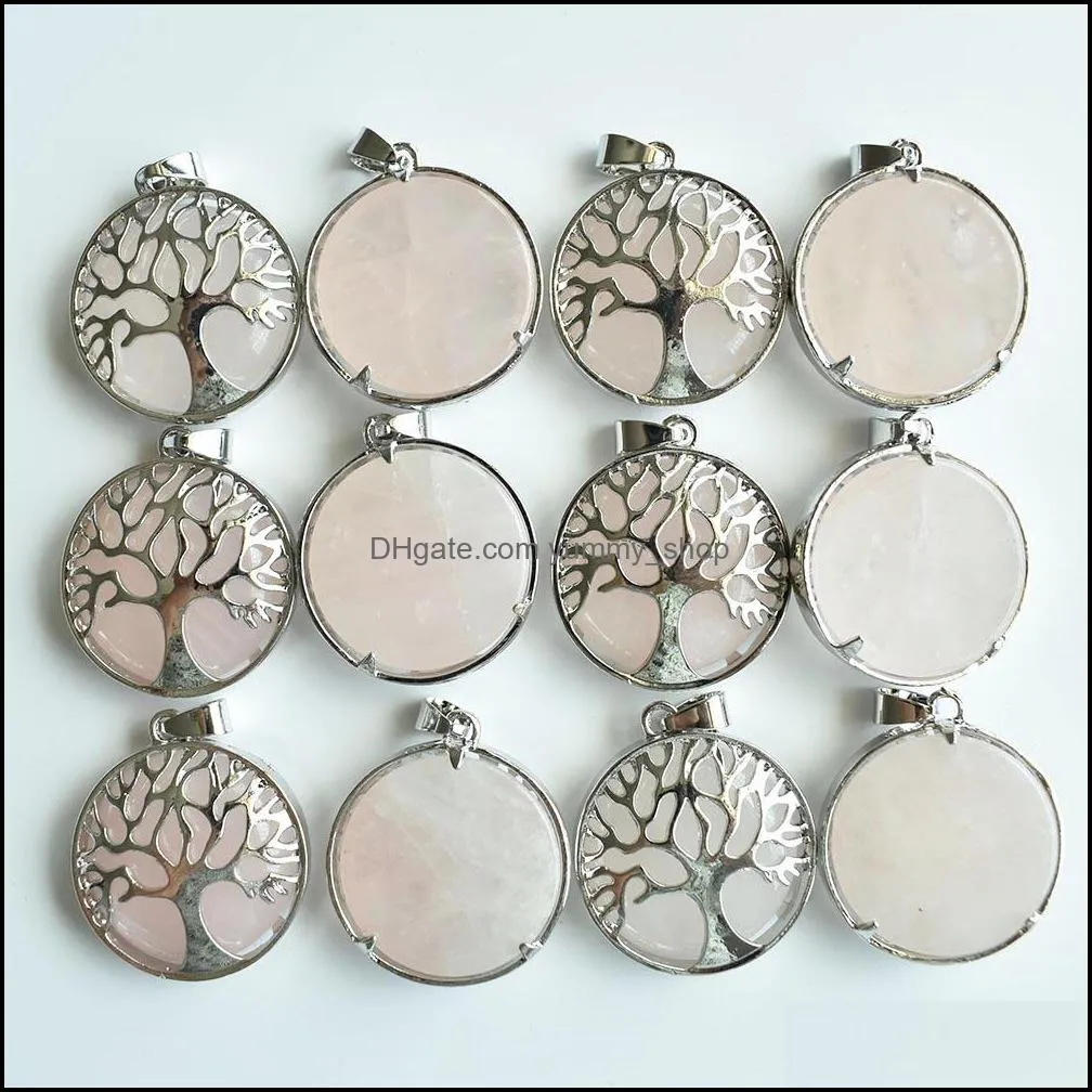 natural stone charms tree of life tiger`s eye rose quartz pendants chakras gem stone fit diy earrings necklace making assorted