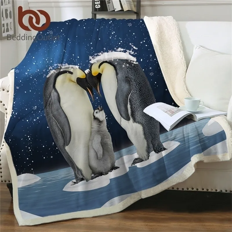 Beddingoutlet Rodzinny koc do łóżka Ochrona zwierząt pościel 3D śnieg sherpa polar niebieski pluszowy bedspread Y200417