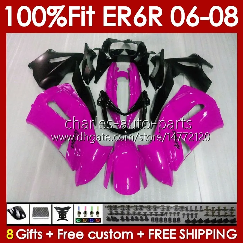 OEM Glossy Pink Bodys Kit voor Kawasaki Ninja 650R ER6 650 R ER 6 F 06-08 Bodywerk 139No.10 650-R ER 6F 650R-ER6F ER-6F 2006 2007 2008 ER6F 06 07 08 Injectie Mold Fairings