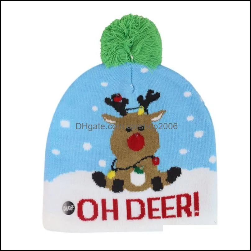 15 styles led christmas knitted hat xmas party light up beanie hat santa claus elk snowman print winter warm pom pom hats cap dbc