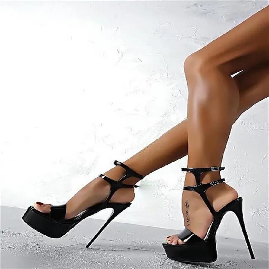 Summer Women High Heel 17cm Fashion Sexy Ladies Sandals Pumps Peep toe Thin Heel Ankle strap Platform Shoes Woman227t217Q
