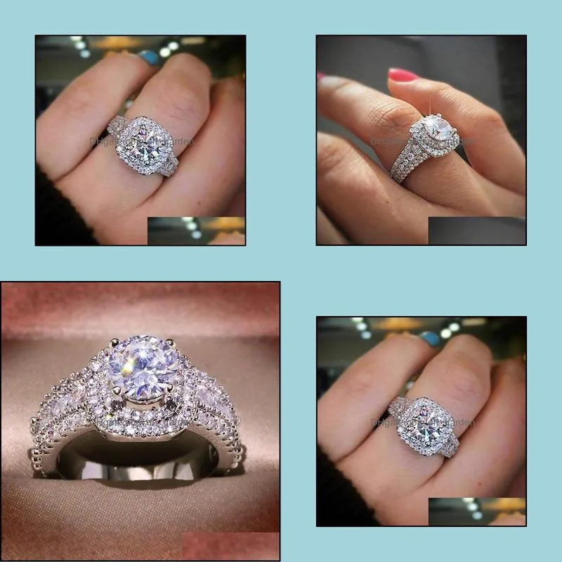 14K White Gold White Dimond 2 Crts Jewelry Ring for Women Fine nillos De Bizuteri Gemstone nillos Mujer Bijoux Femme Rings