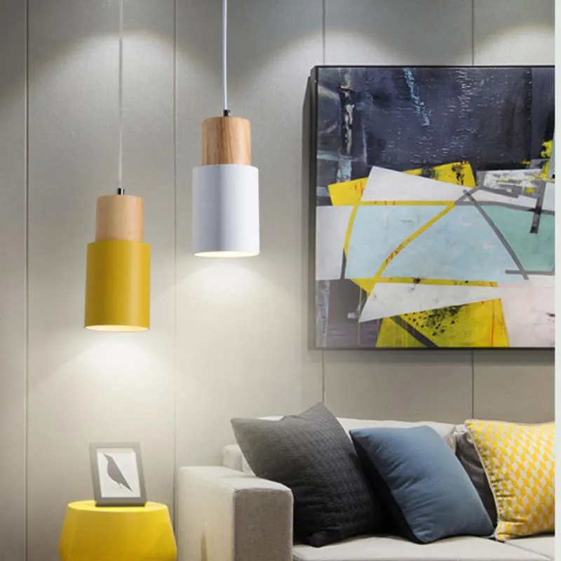 Lampy wiszące projektant Nordic Proste drewniane światła LED Lampa Lampa aluminiowa Aluminiowa Oprawa kuchenna Wyspa El El Home Decor żyrandeliespendant