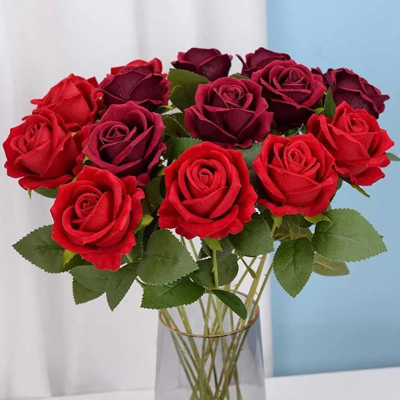 Sztuczny kwiat róży aksamitne róży kwiaty kwiaty domowe wazon dekoracja bukiet przyjęcia impreza dekoracja ślubna tła kwiat