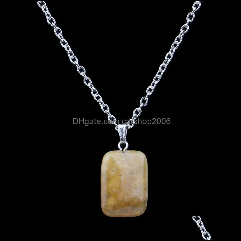 Fashion Women Jewelry Gemstone Rock Crystal Quartz Chakra Natural Stone geometry Rectangle Charm Pendant Lovers Necklace