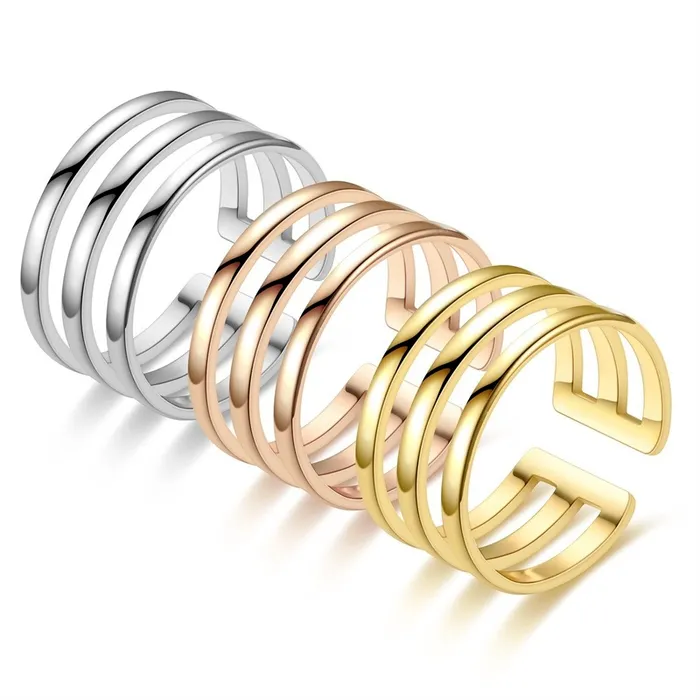 Open Size Stainless Steel Gold Ring Band Adjustable Multilayer Knuckle Rings for Women Fashion Fine Jewelry Gift