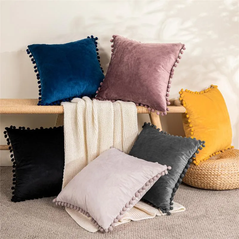 Cushion/Decorative Pillow Topfinel Soft Velvet Cover Cushion Luxury Square Decorative Pillows With Balls For Sofa Bed Car Home Throw Pillows