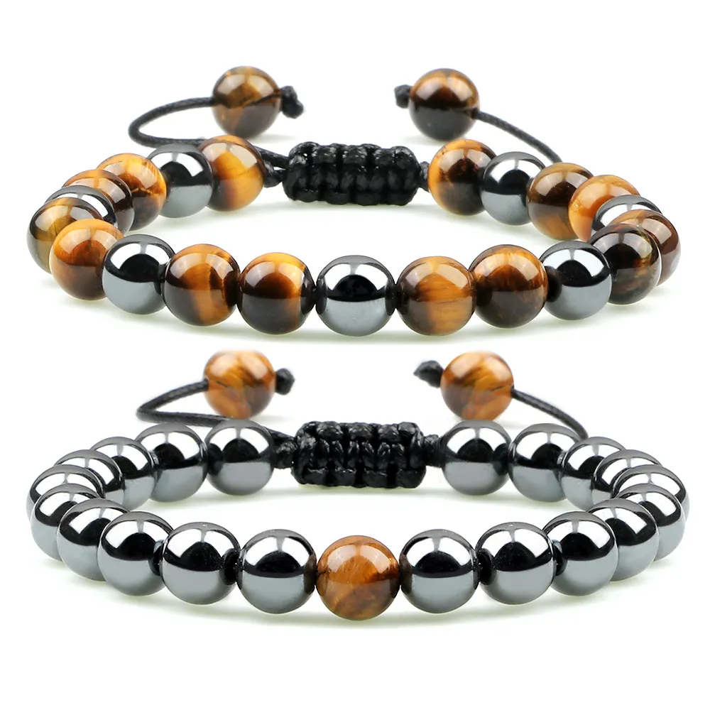Hematite Tiger Eye Beads Bracelets Set Of 2 Adjustable Strands