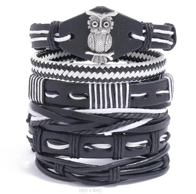 Bracelet en PU pour hommes et femmes, hibou, brins de perles, combinaison Hip hop, costume, 6styles/1 ensemble, DIY