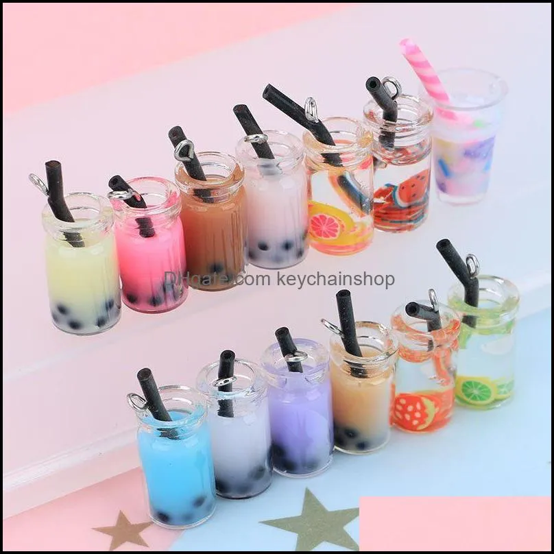 creative resin pearl milk tea charms bubble tea fruit juice cup bottle pendant for jewelry findings diy earrings necklace key chain