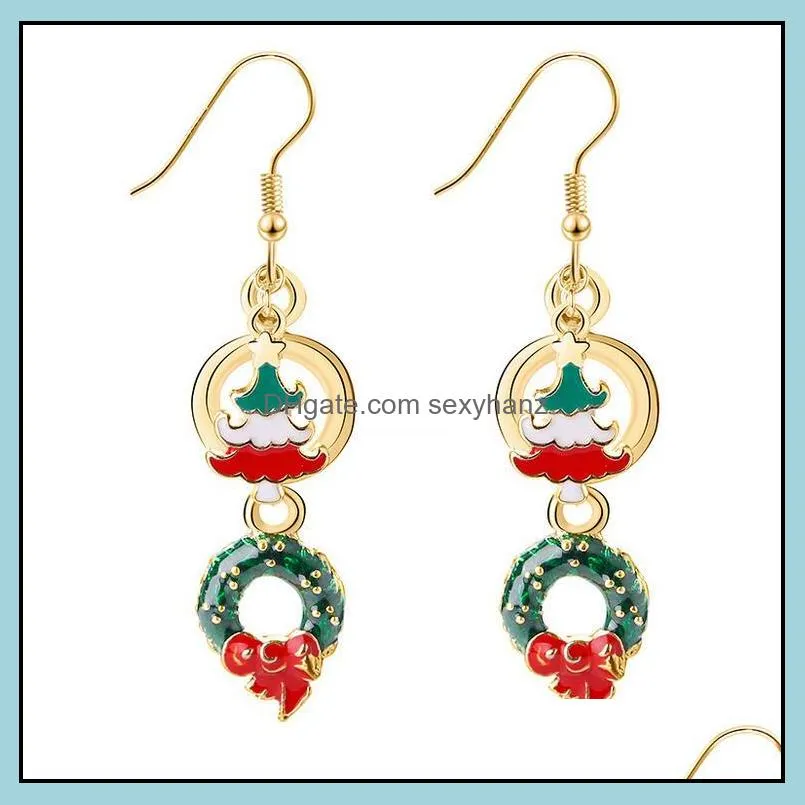 HOT Earrings Women Crystal Santa Claus Snowman Drop Dangle Earrings New Year Red Pompon Set For Women Girl Xmas Gift DHL fast ship