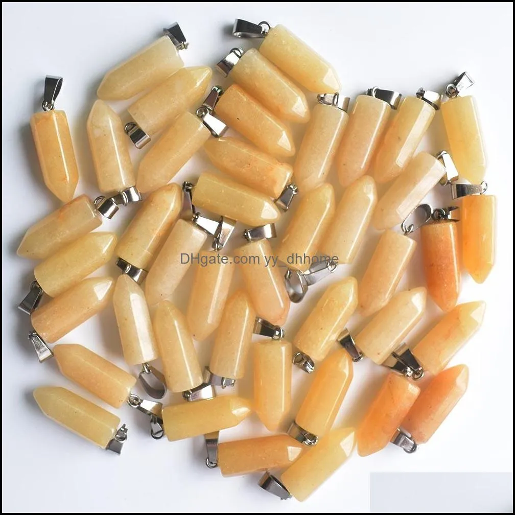 wholesale 50pcs/lot natural topaz stone hexagonal pillar charms pendants for jewelry making