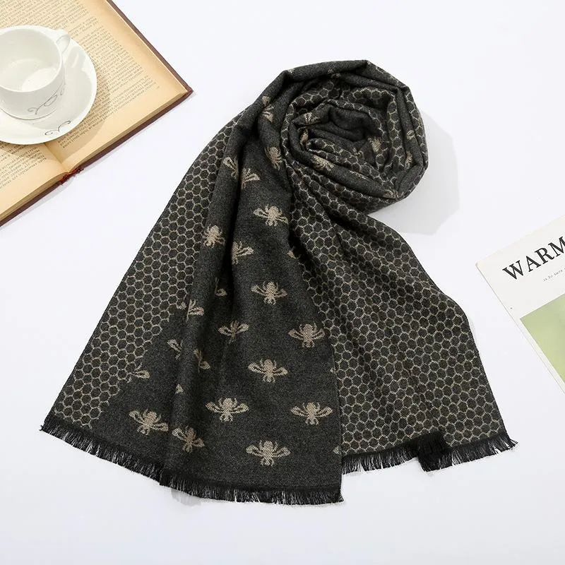 Scarves Brand Designer Scarf Men Fashion Classic Winter Warm Cashmere Luxury Vintage Scarfs Wrap Shawl Bufanda De Los Hombres