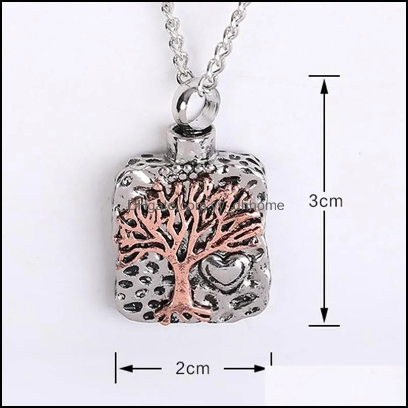 Pendant Necklaces Fashion Tree Of Life Cremation Necklace Chain Screw Perfume Locket Bone Bottle Urn Ashes Keepsake Jewelry1