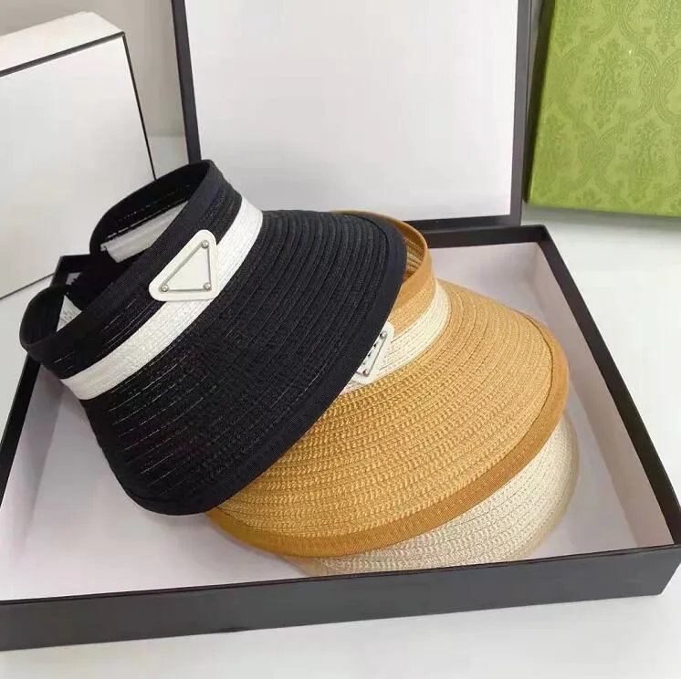 Kobiety ręcznie robione słomkowe czapki anty-UV Sun Visor Triangle Natural Raffia Cap Summer Outdoor Sun Ochrona Ochrona Szerokie Brim Hat Pusta top beac339y