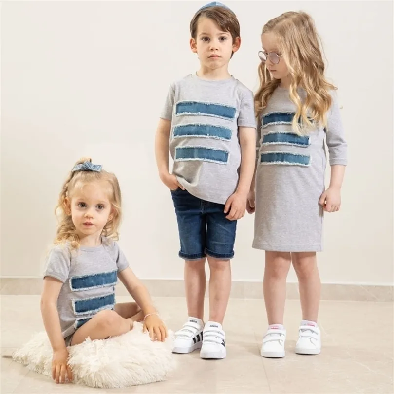 Kinder Jungen Mädchen Sommer Baumwolle Denim Familie passende Kleid Tops 12 Monate bis 14 Jahre Baby Teenager Kinder Kleidung Baby Strampler 220707