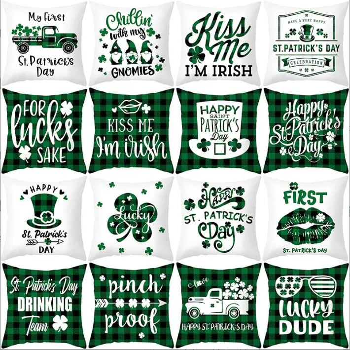 Kuddefodral St. Patrick's Day Pillow Cover Classic Green Throw Pillows Case St. Patrick Decorative Pillowcase SOFA Couch CUSHION COVING BEDDING SERDIES 32 DESIGN BC259
