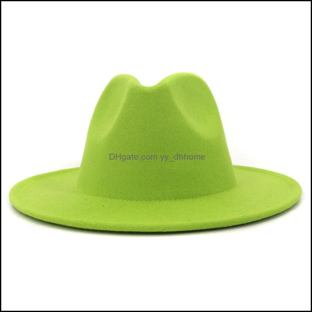 Lime Green and Hot Pink Patchwork Jazz Felt Hat Women Man Wide Brim Faux Wool Panama Fedora Hats with Felt Band Trilby Cap