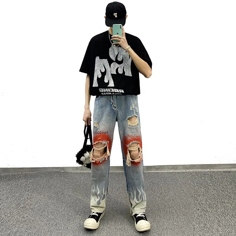 Men's Jeans American High Street Ripped Men Ins Trend Niche Design Hiphop Pants Y2k Aesthetic Jean CasualMen's