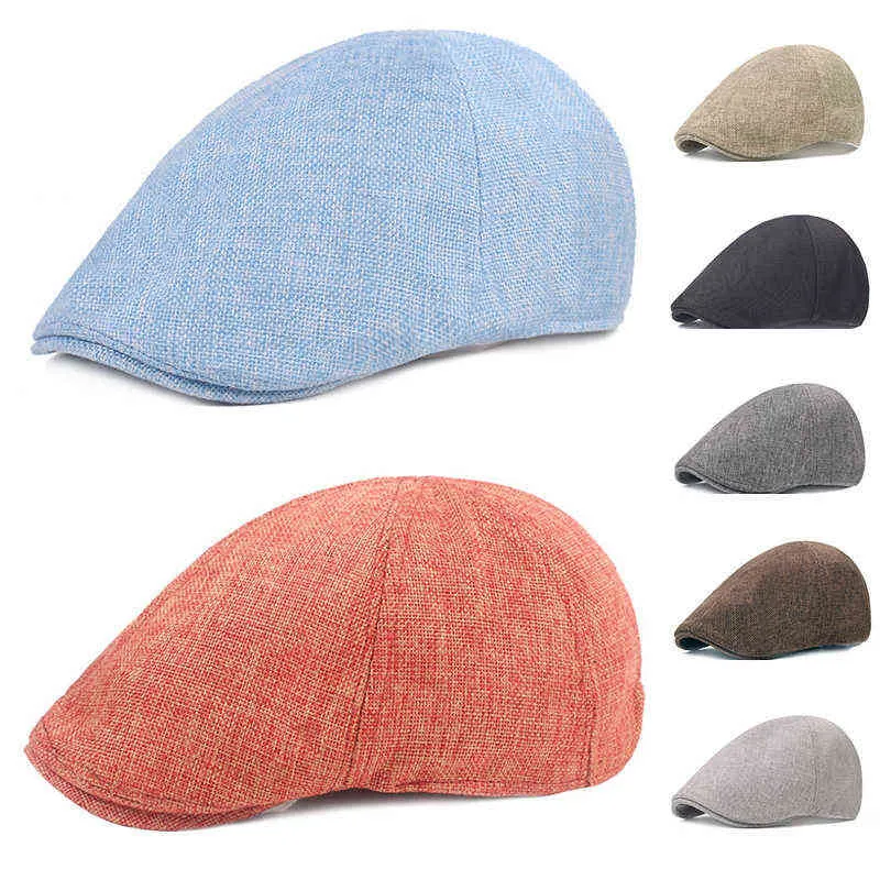 Летние мужчины Berets British Western Style Seller Beret Hat Hate Cotton Linen Line Mesh Angland Hat Summer Men Hats Peak Painter Caps J220722