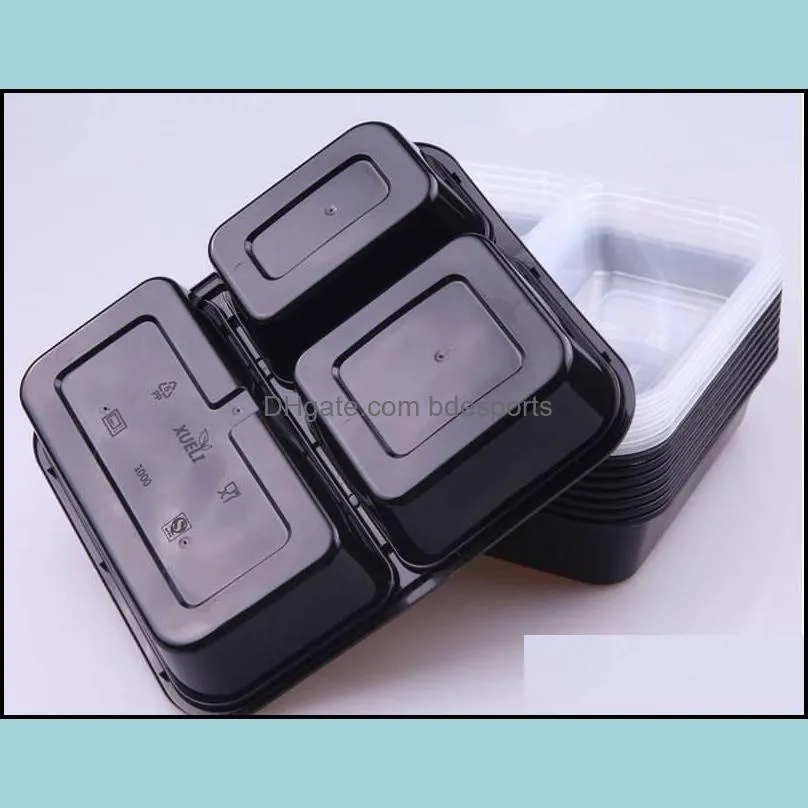 3 Compartment Food Storage Containers with Lids Other Dinnerware plastic Lunch Box Picnic Foods Saver Boxes Microwave and Dishwasher