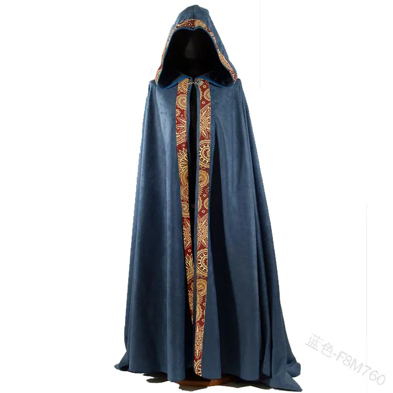 Medeltida kvinnor män vintage gotisk huva kappa halloween vampyr djävulguiden cape viking mantel klänning party cosplay kostym