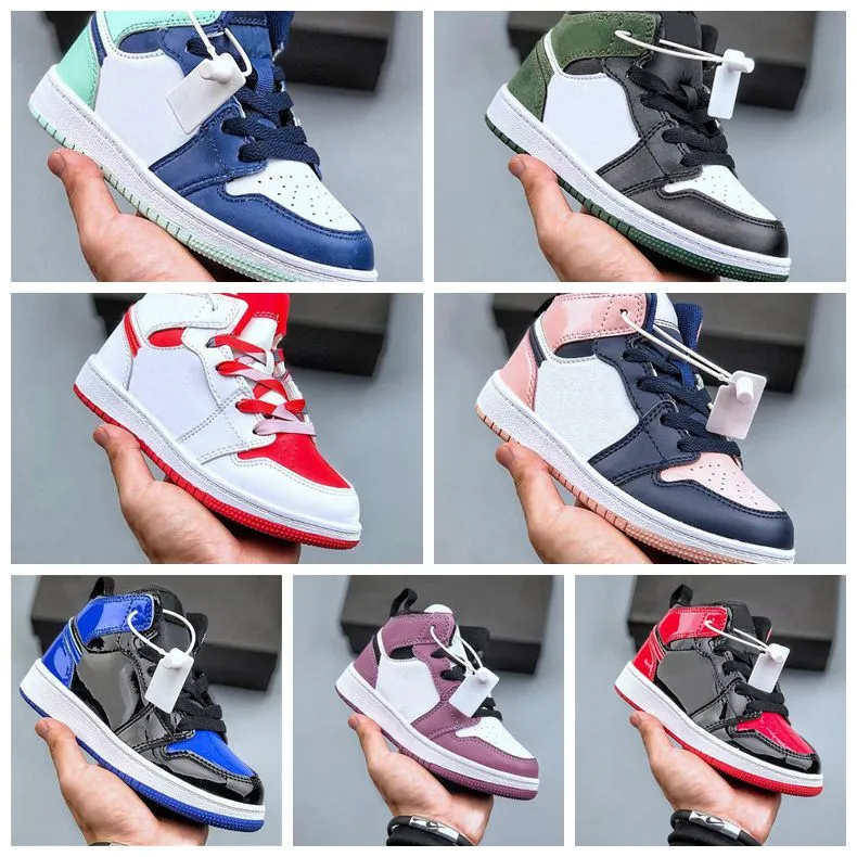 Mode barn skor spädbarn jumpman designer barn basketskor spel kungliga skottar obsidian chicago uppfödda sneakers mid multi-färg tie-dye baby andning sneaker