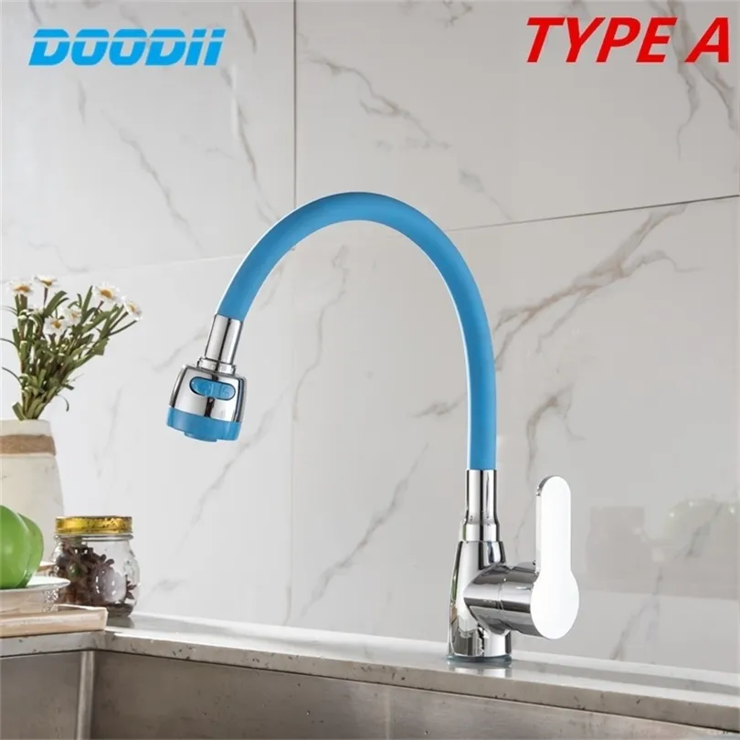 Black White Pink Silica Gel Nose Any direction Kitchen Faucet Cold and Hot Water Mixer Single Handle Taps Torneira Cozinha T200424