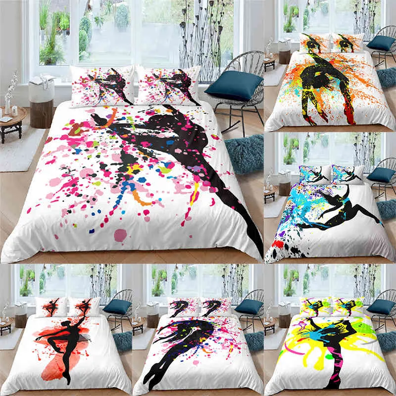 Juegos de cama de lujo 3d Color chica bailando estampado 2/3 Uds funda nórdica funda de almohada para niños adultos hogar textil individual/reina/tamaño king